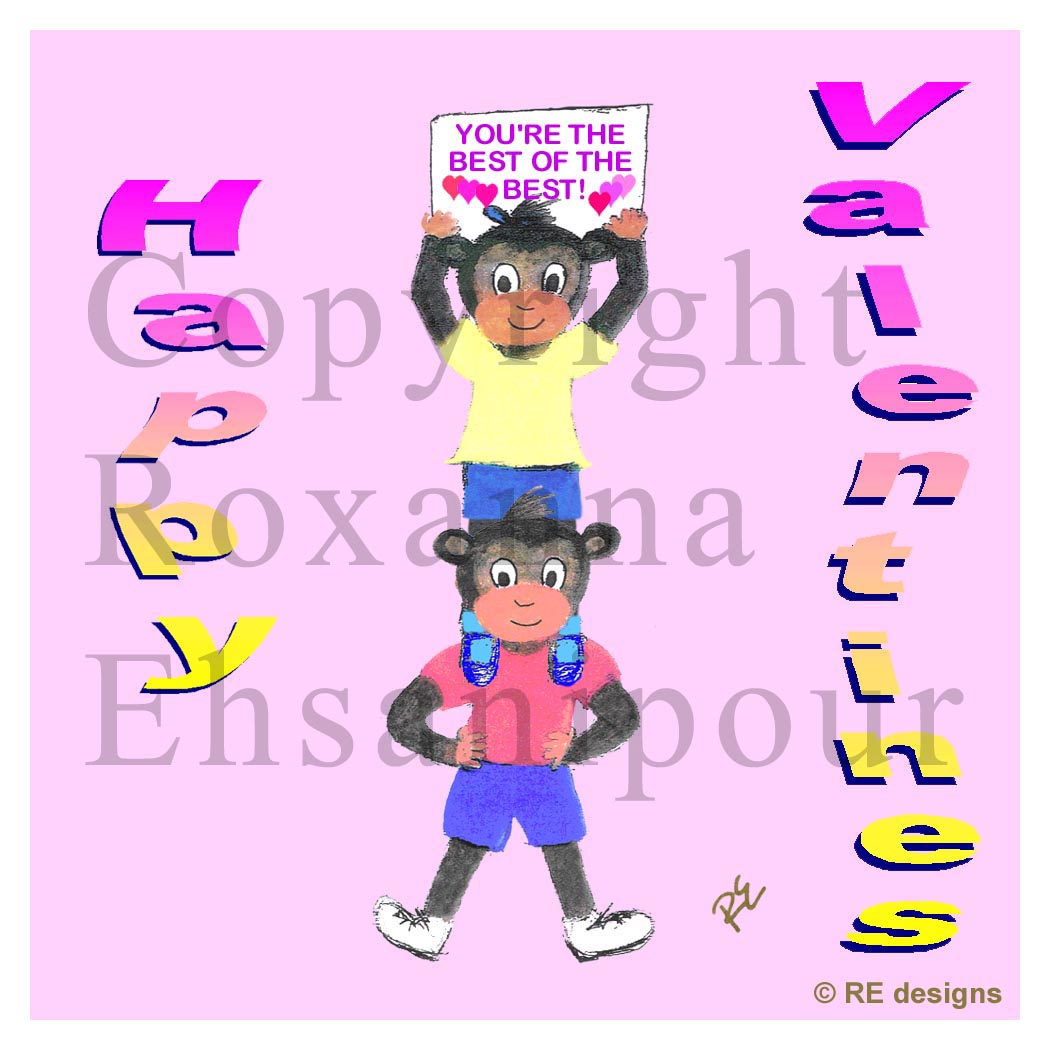 Valentine's Day Card, Monkeys Design
