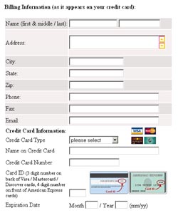 online shopping catalog form